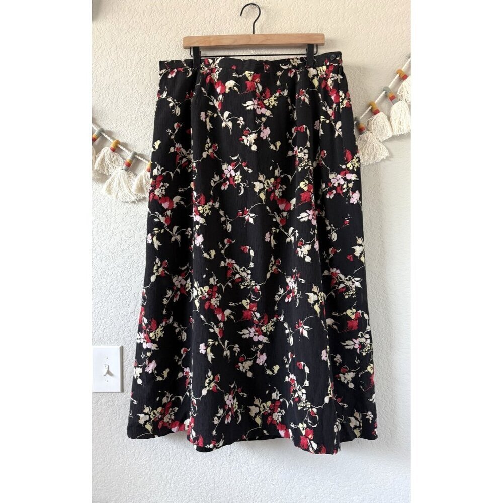 Liz Claiborne 100% Silk Roses Aline Flowy Pull On Skirt Boho Cottagecore NWT 22